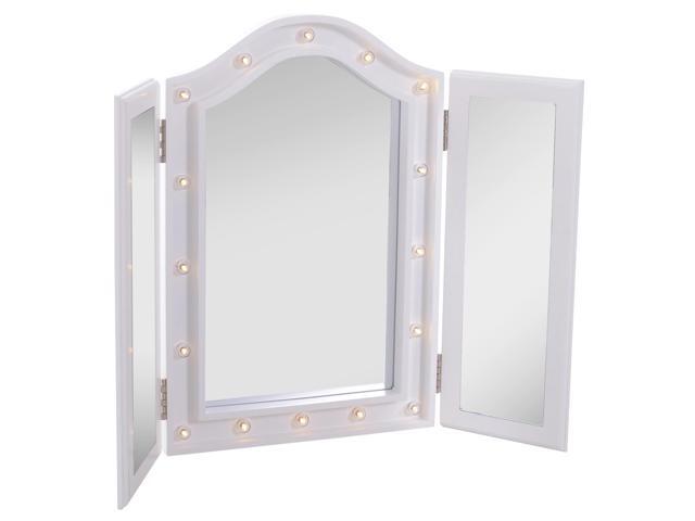 Lighted Tri Fold Vanity Mirror Large Cosmetic W Led Lights White Newegg Ca