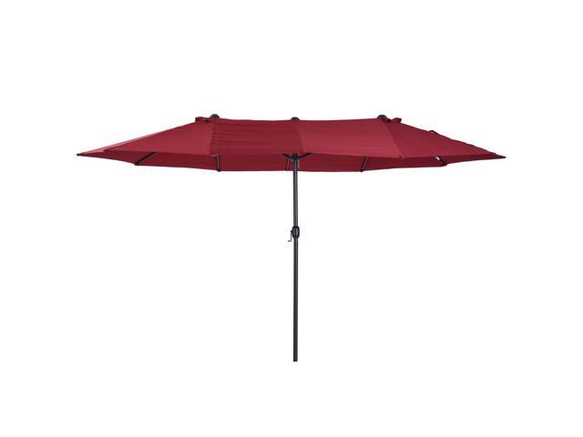 Outsunny 15ft Outdoor Twin Patio Umbrella Garden Double Sided Market Parasol Sun Shelter With Crank Red Patio Umbrellas Bases Newegg Ca