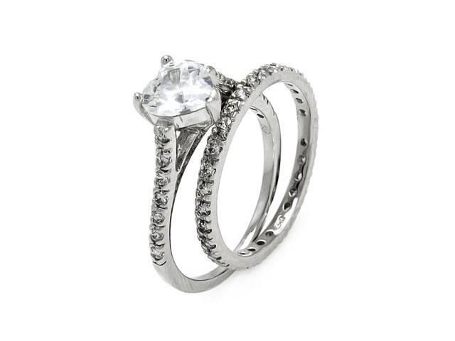 Clear Cubic Zirconia Bridal Ring Rhodium Plated Sterling Silver