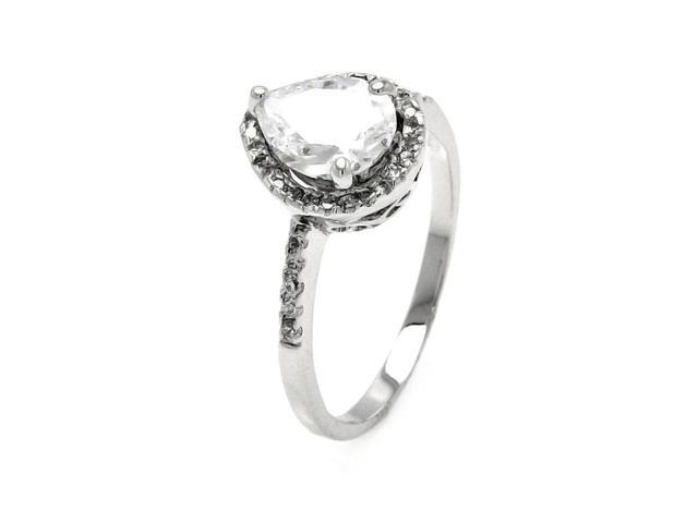Clear Cubic Zirconia Bridal Ring Rhodium Plated Sterling Silver