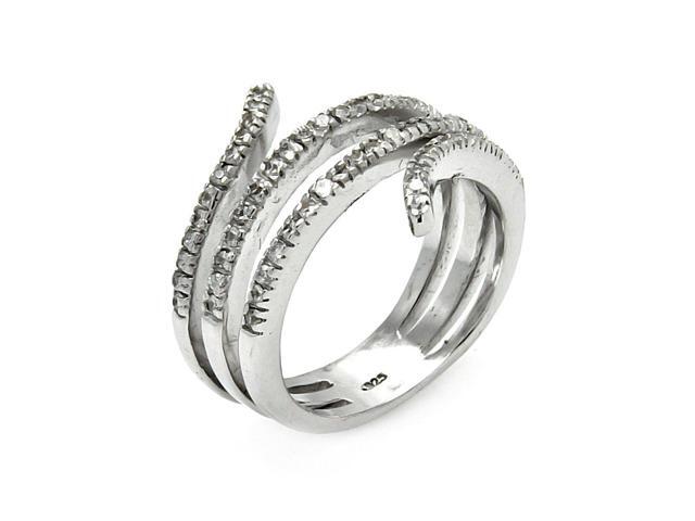 Clear Cubic Zirconia Double Cross Wrap Ring Rhodium Plated Sterling Silver