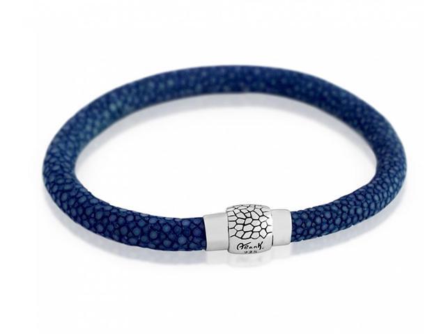 925 Sterling Silver Blue Stingray Leather Bracelet With Magnetic 925 Sterling Silver Blue Stingray