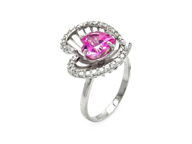 925 Sterling Silver Rhodium-plated 9mm Pink Heart CZ Charm Pendant