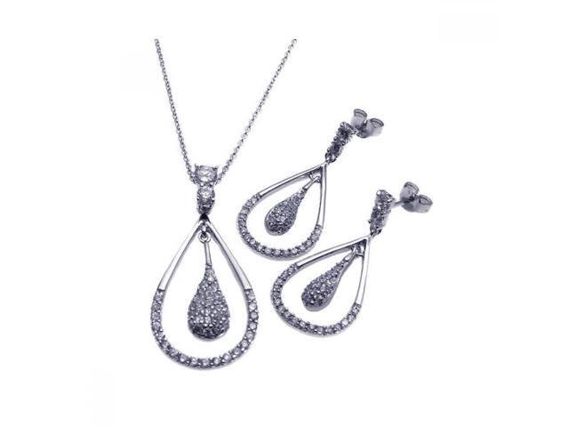 18 Sterling Silver CZ Dangle Necklace