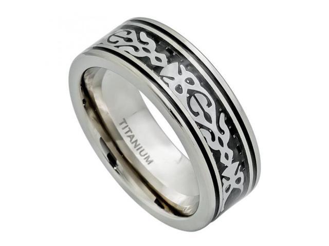 Jewelry Stores Network Mens 8mm Polished Stainless Steel and Grey Carbon Fiber Wedding Band Ring