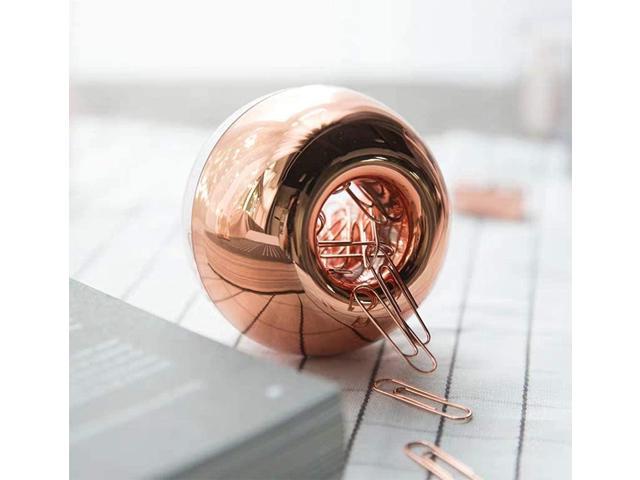 Hillento Rose Gold Paper Clips in Elegant Magnetic Marble Rose Gold Clip Holder 100 Clips per Box 28mm Paper Clips for Office Supplies Desk Organizer