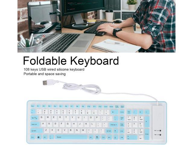 Sanpyl USB Wired Keyboard, 103 Keys Foldable Silicone Keyboard Waterproof  Mute Fadeless Roll Up Foldable Keyboard for PC Laptop(Blue) 