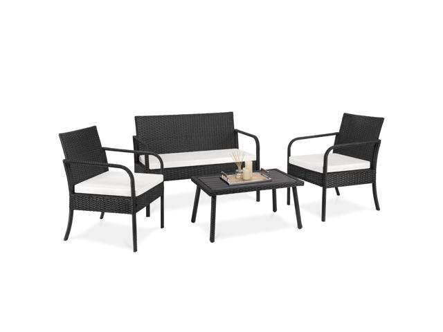 Best Choice S 4 Piece Wicker Patio Conversation Set W 3 Chairs Coffee Table Weather Resistant Cushions Black