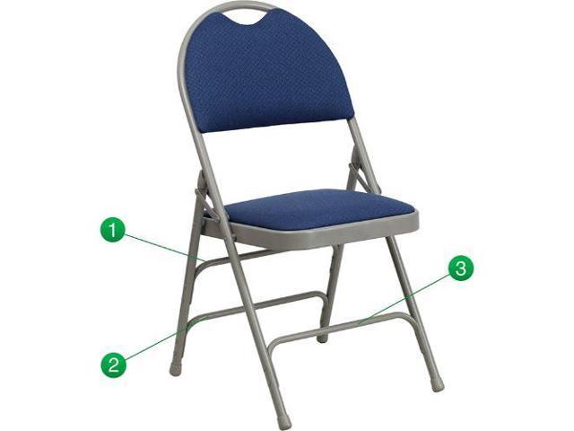 Extra Large Ultra-Premium Triple Braced Navy Blue Fabric Metal Folding Chair with Easy-Carry Handle