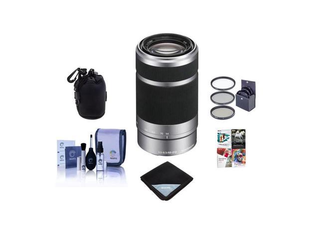 Sony E 55-210mm f/4.5-6.3 OSS E-Mount Lens, Silver/Black w/Accessories