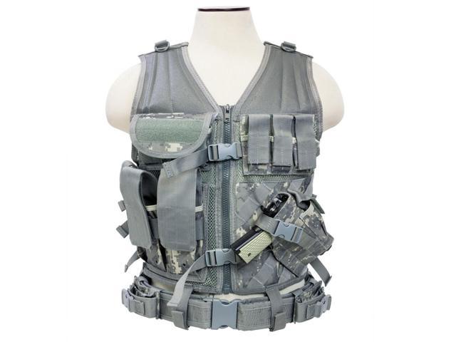 NcSTAR CTV2916B PVC Military Tactical Heavy Duty Vest w/ Pistol Holster Black 