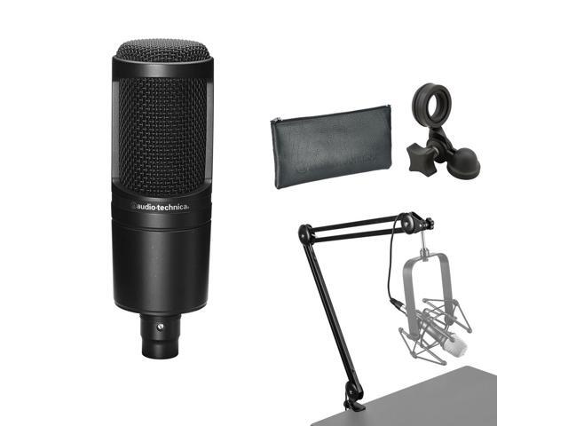 Audio-Technica AT2020 Cardioid Condenser Microphone, Bundle with Broadcast Arm with Internal Springs and Integrated 10' XLR Cable