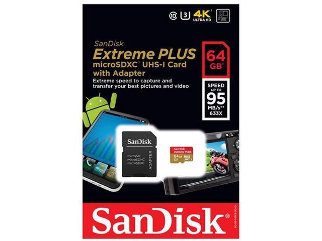 Sandisk Extreme Plus 64gb Microsdxc Flash Memory Model Sdsqxsg 064g Ancma 4773