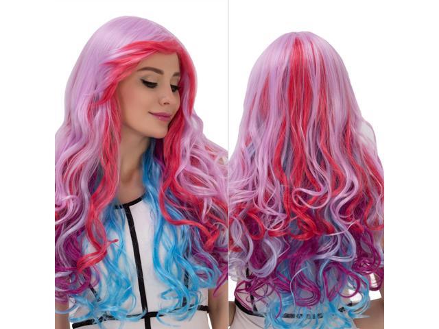 Halloween Women Cosplay Wigs Coastacloud Multicolor Ombre Mixed