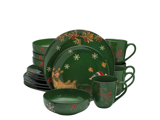Service For 4 Christmas Ceramic Dinnerware Set Dinner Plates Bowls Mugs 16 Piece Modern