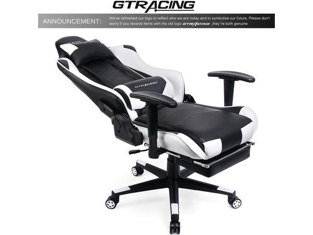 High Back Gaming Chair Lumbar Support Retractable Footrest White Reclining 