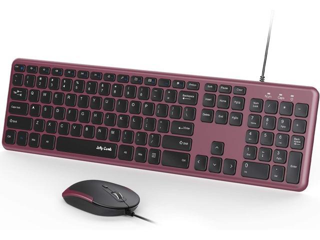Wine Red and Black Laptop 10- Jelly Comb 2.4GHz Ultra Thin Full Size Wireless Keyboard Mouse Combo Set with Number Pad for Computer Notebook Windows 7 Wireless Keyboard and Mouse 8 PC Desktop 