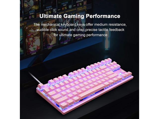 MOTOSPEED Professional Gaming Mechanical Keyboard RGB Rainbow Backlit 87  Keys Illuminated Computer USB Gaming Keyboard for Mac & PC Pink