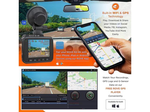 Rove R2-4K Dash Cam for Car - Built-in WiFi GPS Car Dashboard Camera  Recorder with UHD 2160P, 2.4 LCD Display, 150° Wide Angle, WDR, Night  Vision