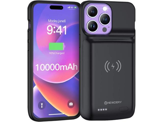 NEWDERY Battery Case for iPhone 14 Pro Max,14 Plus 10000mAh,Qi Wireless Charging,Wired Headset,Sync-Data Supported, Extended Rechargeable Charger Case for iPhone 14/13/12 Pro Max, iPhone 14 Plus 6.7