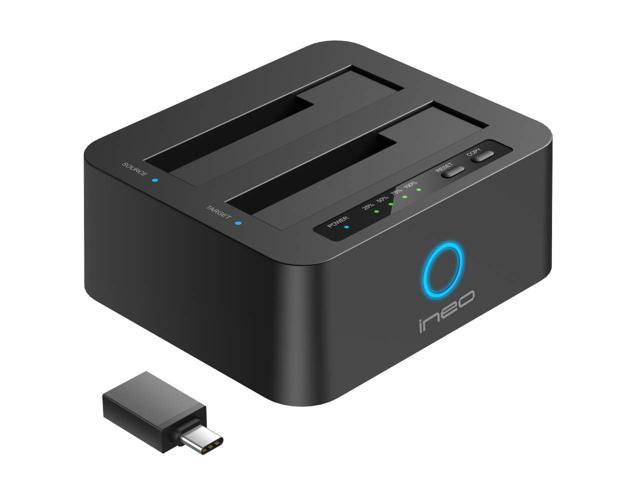 ineo USB3.1 Gen1 to SATA Dual-Bay 2.5" or 3.5" HDD / SSD with Offline Duplicate / Clone Hard Drive Docking Station plus a free USB type C adapter
