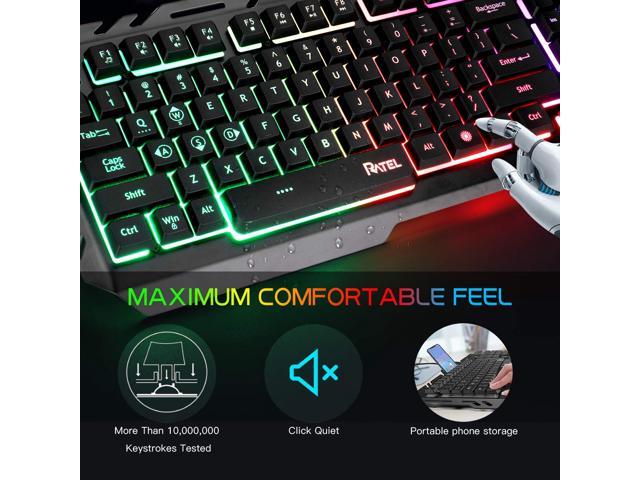 PC Gamer Gaming Keyboard Computer Ultra-Slim Quiet All-Metal Panel Computer Keyboard with Spill-Resistant Design for Desktop RATEL Colorful Rainbow LED Backlit USB Wired Keyboard 