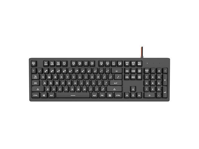 Ajazz DKS100 Quiet Keyboard, DOUYU White Backlit Mechanical Feel Membrane Gaming Keyboard, Wired 104 Keys for Gaming Office and Typing