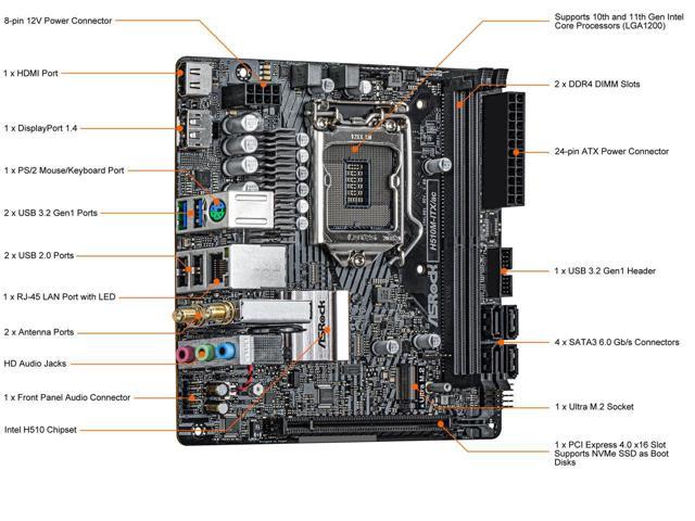 ASRock H510M-ITX/AC LGA 1200 Intel H510 SATA 6Gb/s Mini ITX Intel