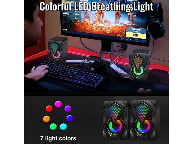 Computer Speakers X2 Wired Pc Speaker 2 0 Usb Gaming Powered Stereo Mini Multimedia Volume Control With Rgb Lights 3 5mm Aux Input For Phone Tablets Desktop Laptop Newegg Com