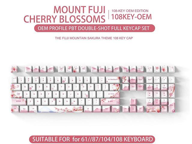 Fuji Sakura PBT Keycaps Set for MX Switches Mechanical Keyboard Fullsize, Tenkeyless, Winkeyless, 75%, 65%, 60% Keyboard (OEM-108KEY)