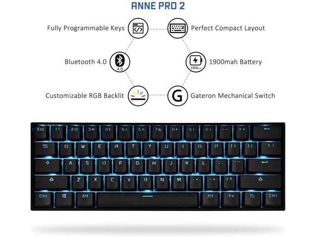 Anne Pro Mechanical Gaming Keyboard 60% True RGB Backlit Wired/Wireless  Bluetooth 5.0 PBT Type-c Up to Hours Extended Battery Life, Full Keys  Programmable (Kailh Box Red, Black) Gaming Keyboards