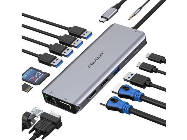 USB C Docking Station Dual Monitor for Dell/HP/Lenovo/Surface Laptop, 14 in  1 Triple Display USB C Hub Multiple Adapter, USB C Dongle with 2 HDMI  4K+VGA+5 USB Port+100W PD Charger+Ethernet+SD/TF+Audio 