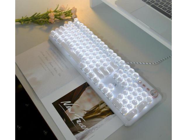Corn Gaming Keyboard with Retro Punk Typewriter Style. Blue Switch, Stylish White Backlight and White Mechanical Keyboard, Wired USB-A. for Game and Work.
