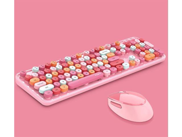 Wireless Keyboard and Mouse Combos,Typewriter Flexible Keys Full-Sized Keyboard with Round Keycaps,2.4GHz Dropout-Free Connection,Compatible with PC/Laptop/Mac(Pink)
