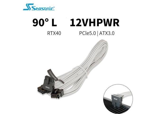 SEASONIC 12VHPWR L Style16-Pin Gen 5 600W 90 Degree Cable, 8-Pin + 8-Pin 9.2 A Terminals/16 AWG- High Current Terminal connectors,Supports 40 Series Graphics Cards - White