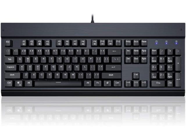 Corn Mechanical Keyboard Clicky Blue Switch Equivalent Wired Ergonomic Office Keyboard Steel Aluminum Series with 104 Keycaps for Windows PC Home or Business (Black, White Backlit)