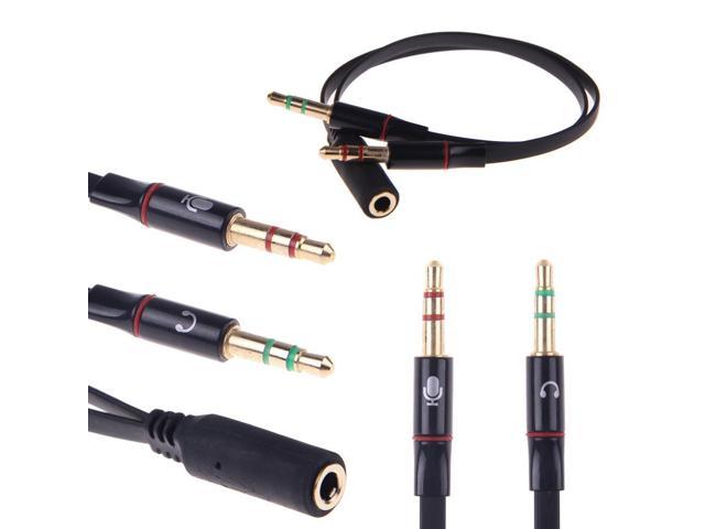 Corn Electronics 35mm Female To 2 Male Gold Plated Headphone Mic Audio Y Splitter Flat Cable 