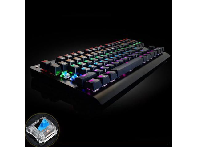 CORN Eagle Aluminum Full Color Backlight Rainbow Color Mechanical Gaming Keyboard Multicolor LED Backlit USB Wired Mechanical Keyboard with Blue Switches, 87 Keys Anti-Ghosting (Black)
