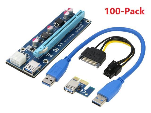 100-Pack Ver006C Mining Dedicated PCIe Riser Cable Card Riser Adapter Cryptocurrency PCI Express 1X to 16X Extender Mining Rig 60cm USB 3.0 6Pin Power