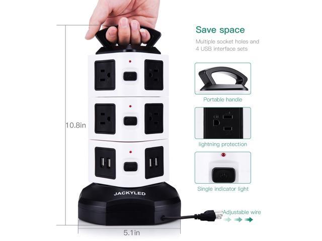 1625W 13A Desktop Power Strip with Handle Circuit Breaker Safeguard for Home Office 8 AC Outlets 3 USB Ports Electric Charging Station with 6.6 ft Extension Cord Power Strip Tower Surge Protector 