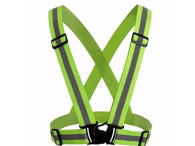 Adjustable Safety Night Running High Visibility Green Reflective Vest Strap Belt 