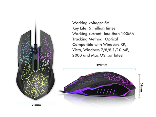 Ergonomic Wired Gaming Mice 4 Level DPI Gaming Mouse VersionTECH 7 Colors RGB 