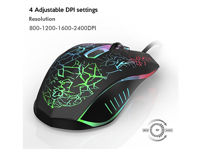 Gaming Mouse 7 Colors RGB Ergonomic Wired Gaming Mice 4 Level DPI VersionTECH 