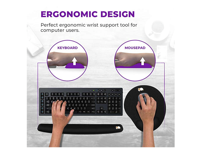 CushionCare Keyboard Wrist Rest Pad Ergonomic Support Made of High-Quality Foam That is Built to Last 3 Years Warranty Mouse Pad Included Provides Comfort and Support to Hands While Typing