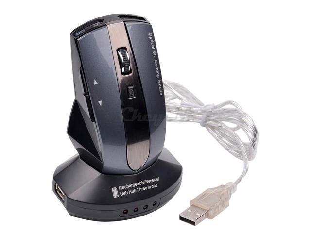 Liukouu 2.4GHz Rechargeable Wireless Optical Mouse Gaming Mice w//Charging Dock Stand 3-Port USB Hub Blue