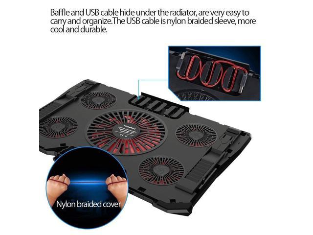 Light Weight Cooling Stand Gaming Laptop Cooling Pad with Red LED Lights Laptop Cooling Pad 12-17.3 7 Adjustable Height 2 USB Ports Ultra Quiet Laptop Cooler Stand with 5 Fans at 2200RPM