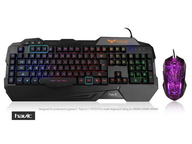 HAVIT Rainbow Backlit Wired Gaming Keyboard Mouse Combo