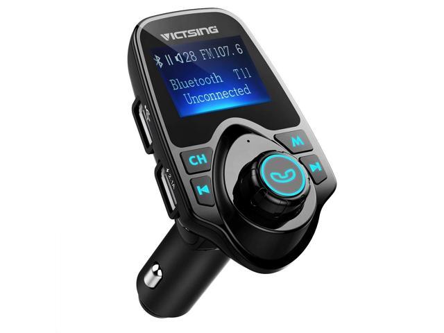 Wireless In-Car Bluetooth FM Transmitter Radio Adapter Car Kit W 1.44 Inch Display Supports TF/SD Card and USB Car Charger for All Smartphones Audio Players 
