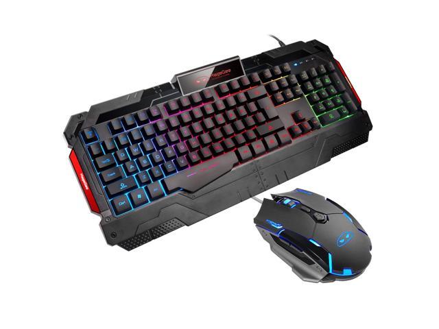 Rainbow LED Backlit Silent Quite Seven Colors Breathing Backlit Mouse USB Wired Keyboard Mouse Set for PC Gaming PS4 Mac Laptop-White Gaming Wired Keyboard and Mouse Combo