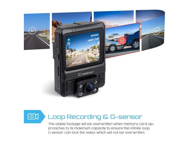 G-sensor and WDR Infrared Night Vision Motion Detection Crosstour Dual Lens Dash Cam Built-in GPS in Car Dashboard Camera 1080P Front 720P Inside Parking Monitoring 